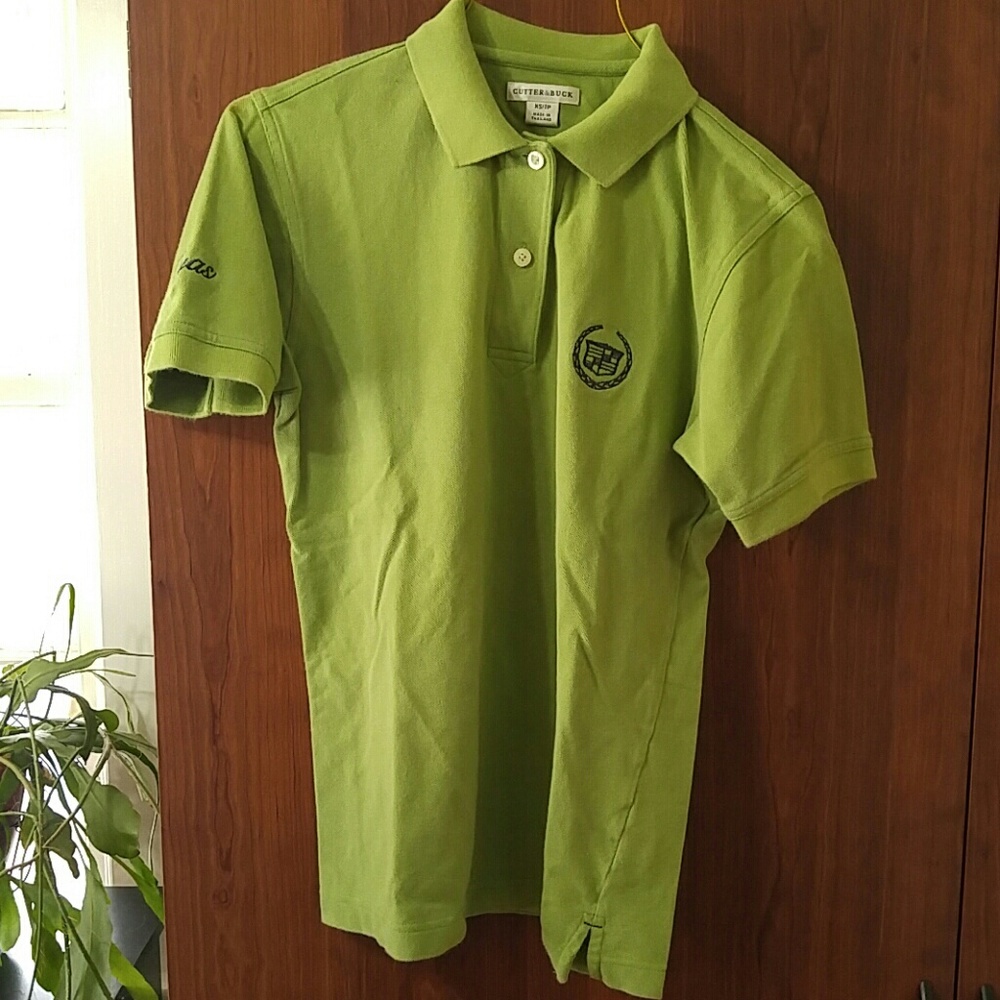 Lime green Cadillac logo embroidered polo men's XS